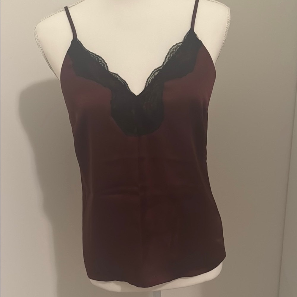 Elegant Burgundy Lace Trim Cami Top